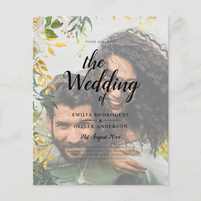 PHOTO WEDDING INVITATION Greenery Gold LeahG Flyer (Front)