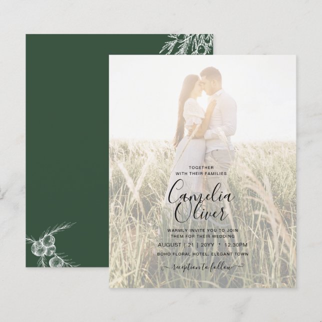 Photo Wedding Invitation JUNIPER GREEN Modern   (Front/Back)