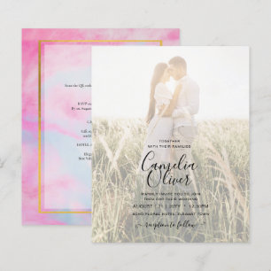 PHOTO WEDDING INVITATION Pink Aqua Blue Gold INK