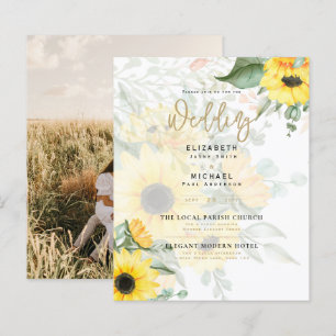 Photo Wedding Invitation with Sunflowers