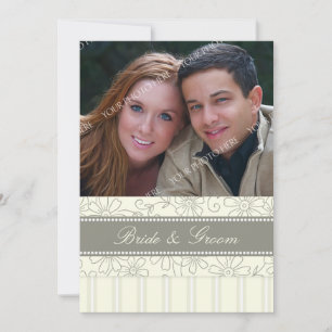 Photo Wedding Invitations Beige Stripes & Floral