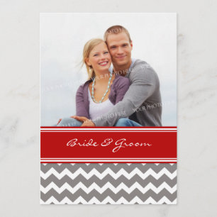 Photo Wedding Invitations Grey Red Chevron