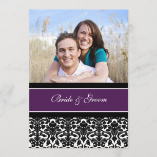 Photo Wedding Invitations Plum Black Damask