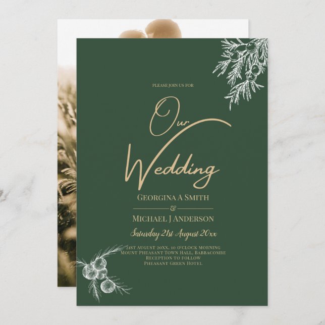 PHOTO Wedding Invite Juniper Green Modern Budget (Front/Back)