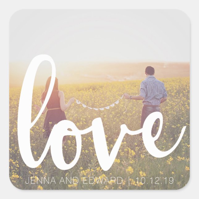 Photo Wedding Love Getting Married Square Sticker (Front)