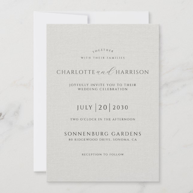 Photo Wedding Modern Minimalist Embossed Linen Invitation (Front)