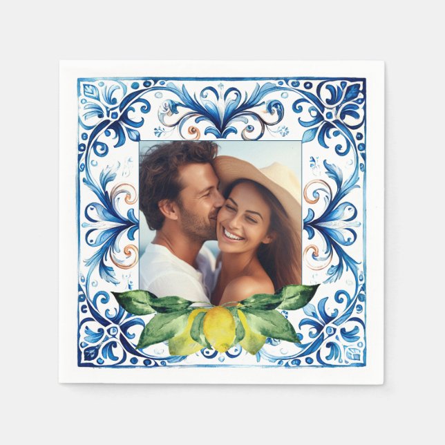 Photo Wedding Napkins Amalfi Tile and Lemons (Front)