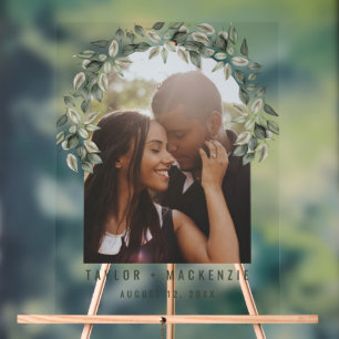 Photo Wedding Personalized Modern Leaf Frame Acrylic Sign