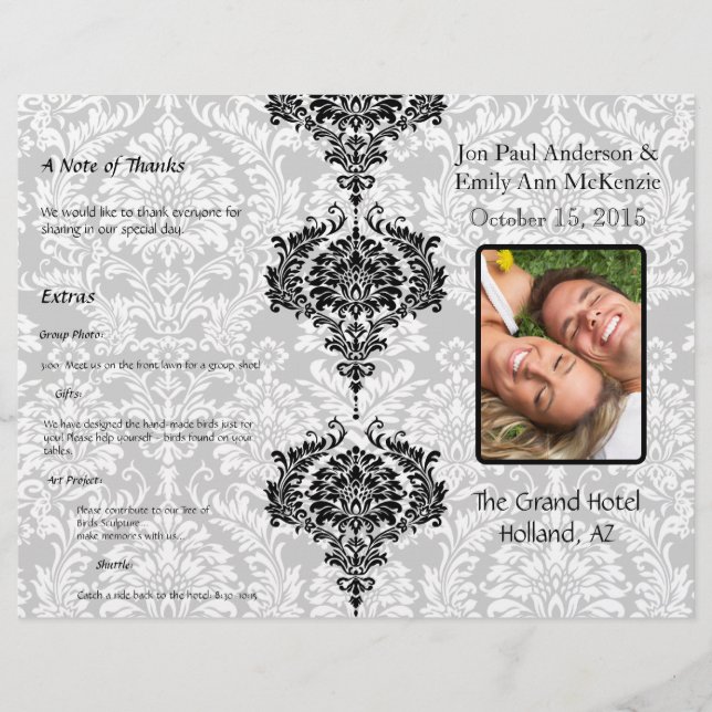 Photo Wedding Programme Black Damask (Devant)