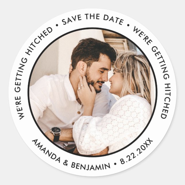 Photo Wedding Save The Date Classic Round Sticker (Front)