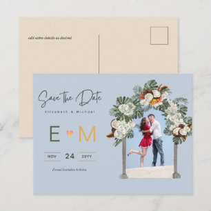 Photo Wedding Save the Date Dusty Blue Floral Postcard