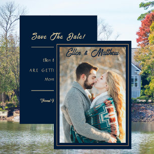 Photo Wedding Save the Date Modern Navy with Gold  Invitation
