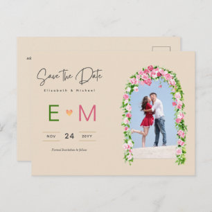 Photo Wedding Save the Date Pink Floral Postcard