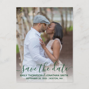 Photo Wedding Save The Date Postcard in Green