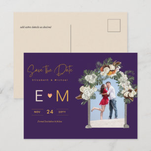 Photo Wedding Save the Date Purple Floral Postcard