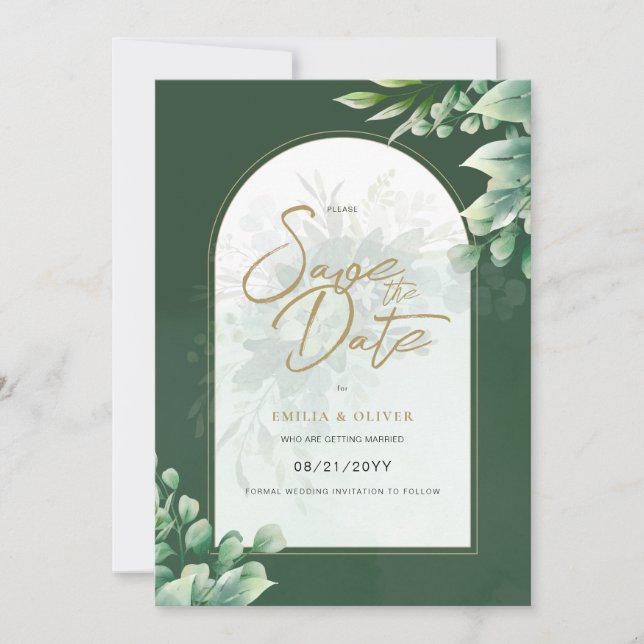 PHOTO Wedding Save the Date Rustic Botanical Green Invitation (Front)
