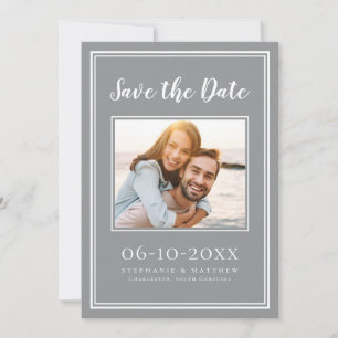 Photo Wedding Simple Engagement Modern Grey White Save The Date