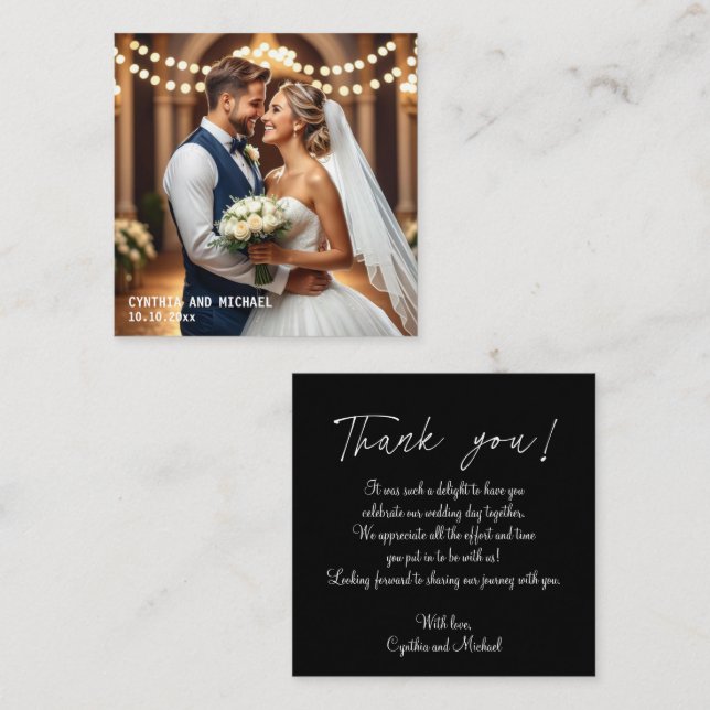 Photo Wedding Simple Script Thank You Card Note (Front/Back)