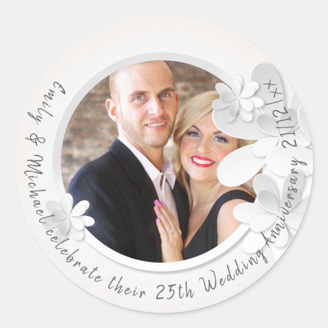PHOTO Wedding Stickers - White Flower Modern (Front)