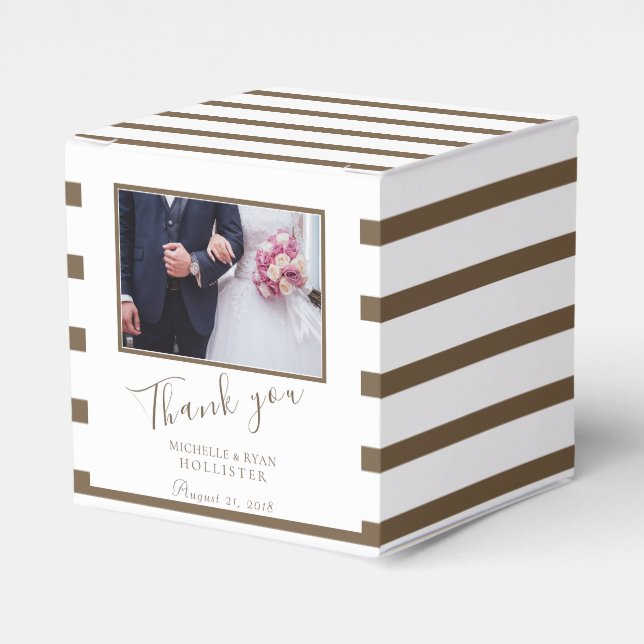 Photo Wedding Stripes Thank you Personalizable Favor Box (Front Side)