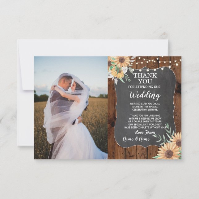 Photo Wedding Thank You Card Engagement Sunflower (Front)