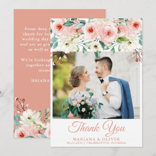 Photo Wedding Thank You Card Peach White Floral