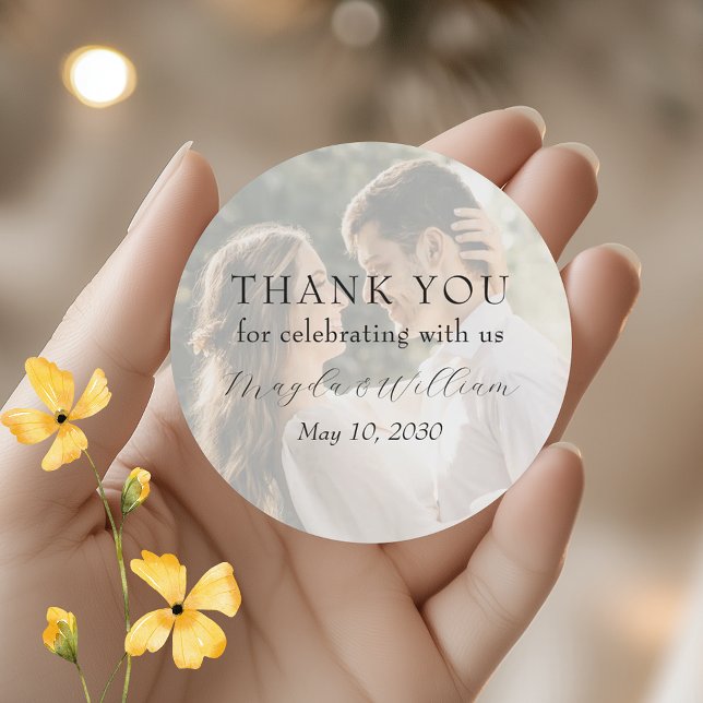 Photo Wedding Thank You Classic Round Sticker (Creator Uploaded)