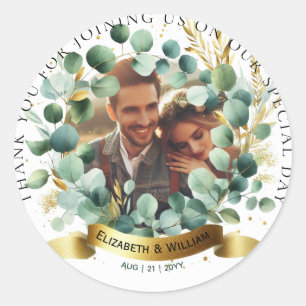 PHOTO Wedding Thank You Eucalyptus Leaves Favour   Classic Round Sticker