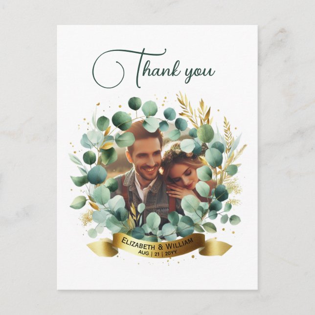 PHOTO Wedding Thank You Eucalyptus Leaves Gift   Postcard (Front)