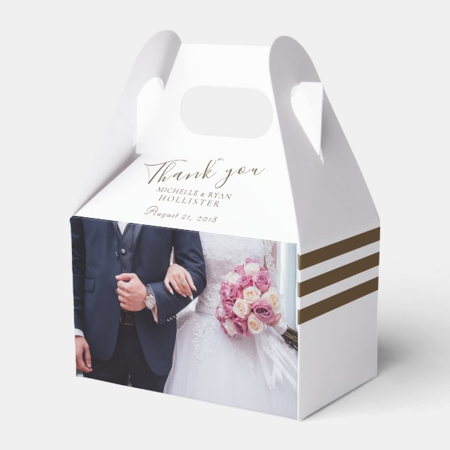 Photo Wedding Thank you Personalizable Stripe Favor Box (Front Side)