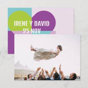 Photo Wedding Turquoise Blue Heart Violet Thank yo Thank You Card