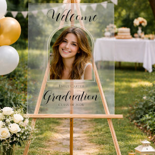 Photo Welcome Graduation Party I   Elegant Script Acrylic Sign