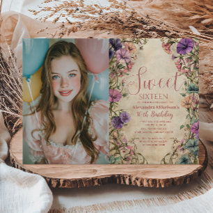Photo Whimsical Pastel Wildflower Sweet 16 Invitation