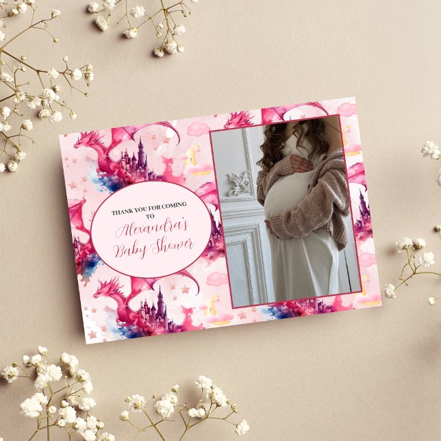 Photo Whimsical Pink Dragon Baby Shower  Thank You Card (Creator Uploaded)