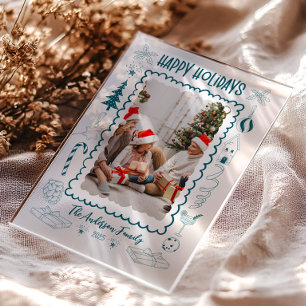 Photo Whimsical Quirky Doodle Holiday Acrylic Invitations