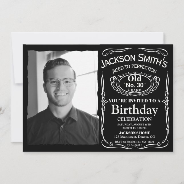 Photo Whiskey birthday invitation Liquor invite (Front)