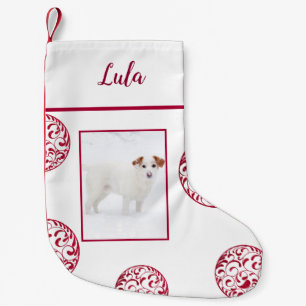 Photo White Burgundy Ornaments Personalized Small Christmas Stocking