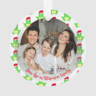Photo White Frog Santa Hat Pattern Cute Christmas Ornament