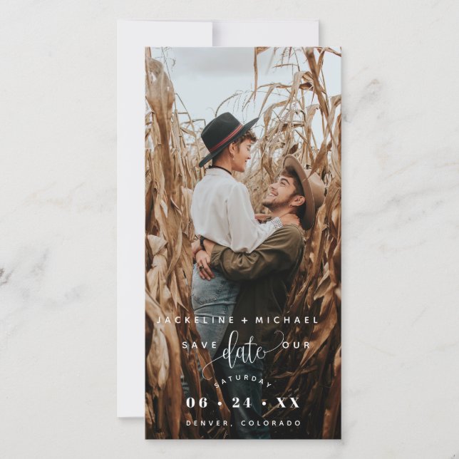 Photo White Script Wedding Save The Date Bookmark (Front)