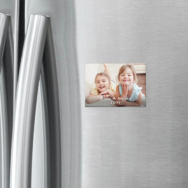 Photo & White Text Overlay Simple Modern Keepsake Magnet (Creator Uploaded)