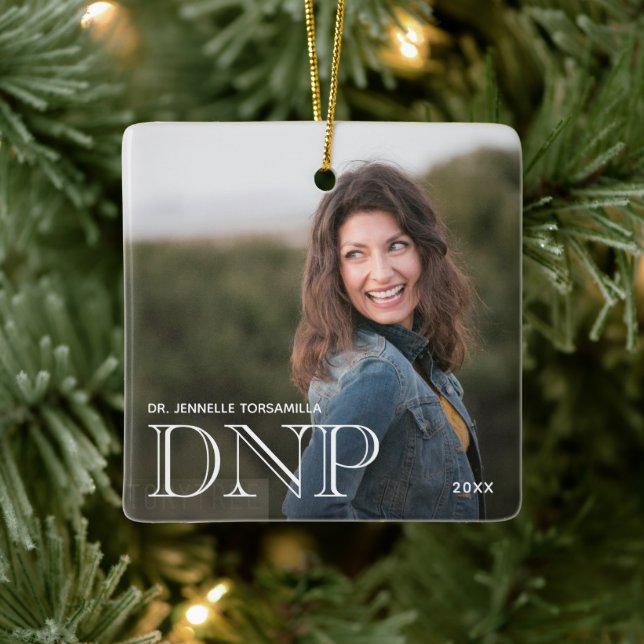 Photo White Words DNP Degree Name Year Graduation Ceramic Ornament (Tree)
