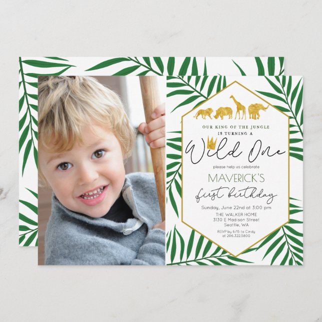 PHOTO - Wild One 1st Birthday Jungle Invitation (Front/Back)