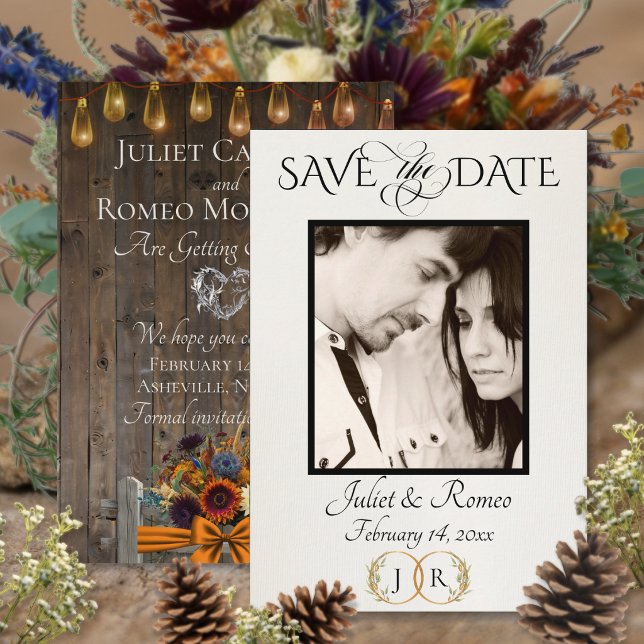 Photo, Wildflowers & Leaf Monogram - Copper Save The Date (Creator Uploaded)