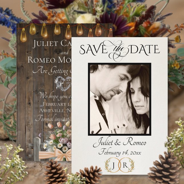 Photo, Wildflowers & Leaf Monogram - Peach Save The Date (Creator Uploaded)