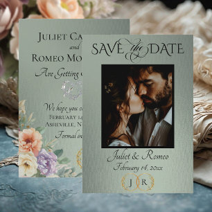 Photo, Wildflowers & Leaf Monogram - Sage Save The Date