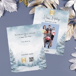 Photo winter landscape business Christmas card<br><div class="desc">Watercolored winter forest as background.  Personalize and add your business logo,  name and a photo.  Happy Holidays written with a trendy handlettered style script. 
Back: add your message.

1 sheet = 1 invitation printed edge to edge.</div>