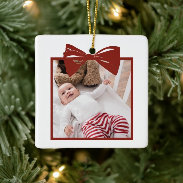 Photo with a Bow Personalized Ceramic Ornament (Tree)