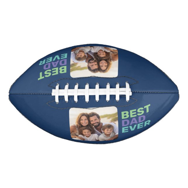 Photo with Best Dad Ever - Whimsical Greeting Blue Football (Front)
