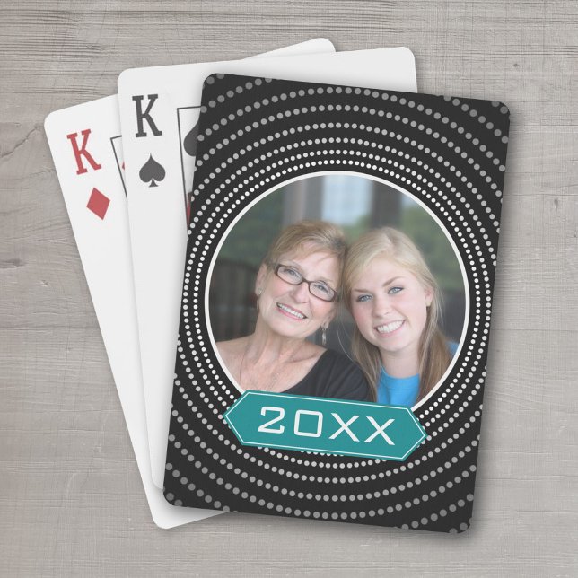 Photo with Black Polka Dot Frame and Custom Year Playing Cards (Add a photo and the year to this set of personalized playing cards.)