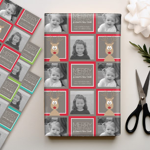Photo with Cartoon Reindeer with Merry Christmas Wrapping Paper Sheet